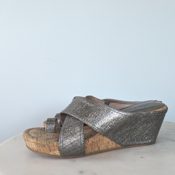 Donald J. Pliner Silver Glitter Leather Toe Wrap Wedges - Picture 9 of 10